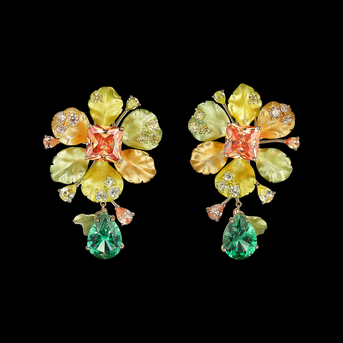 Citrus Neptuna Earrings, Earring, Anabela Chan Joaillerie - Fine jewelry with laboratory grown and created gemstones hand-crafted in the United Kingdom. Anabela Chan Joaillerie is the first fine jewellery brand in the world to champion laboratory-grown and created gemstones with high jewellery design, artisanal craftsmanship and a focus on ethical and sustainable innovations.