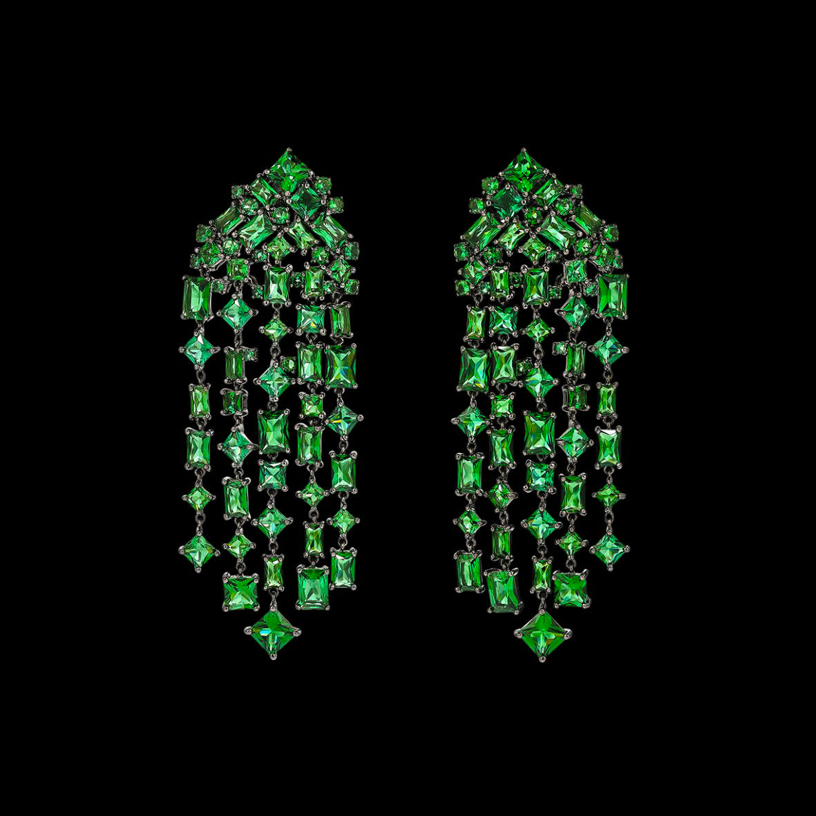 Emerald Cascade Earrings, Earrings, Anabela Chan Joaillerie - Fine jewelry with laboratory grown and created gemstones hand-crafted in the United Kingdom. Anabela Chan Joaillerie is the first fine jewellery brand in the world to champion laboratory-grown and created gemstones with high jewellery design, artisanal craftsmanship and a focus on ethical and sustainable innovations.