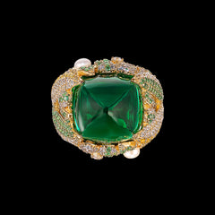 Emerald Sugarloaf Berry Ring, Ring, Anabela Chan Joaillerie - Fine jewelry with laboratory grown and created gemstones hand-crafted in the United Kingdom. Anabela Chan Joaillerie is the first fine jewellery brand in the world to champion laboratory-grown and created gemstones with high jewellery design, artisanal craftsmanship and a focus on ethical and sustainable innovations.