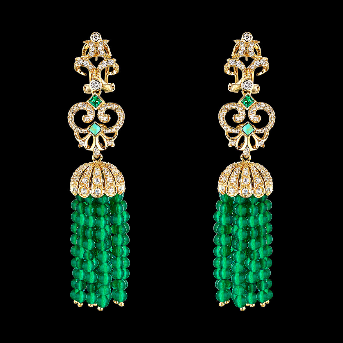 Emerald Tassel Earrings, Earring, Anabela Chan Joaillerie - Fine jewelry with laboratory grown and created gemstones hand-crafted in the United Kingdom. Anabela Chan Joaillerie is the first fine jewellery brand in the world to champion laboratory-grown and created gemstones with high jewellery design, artisanal craftsmanship and a focus on ethical and sustainable innovations.