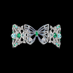 Emerald and Sapphire Dentelle Bangle, Bracelet, Anabela Chan Joaillerie - Fine jewelry with laboratory grown and created gemstones hand-crafted in the United Kingdom. Anabela Chan Joaillerie is the first fine jewellery brand in the world to champion laboratory-grown and created gemstones with high jewellery design, artisanal craftsmanship and a focus on ethical and sustainable innovations.
