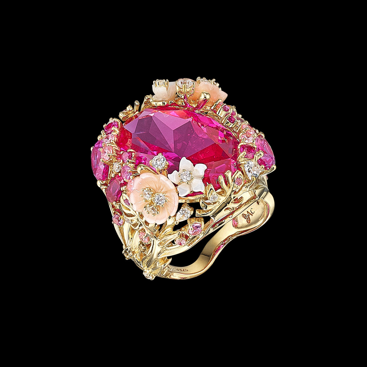 Fuchsia Paradise Ring, Ring, Anabela Chan Joaillerie - Fine jewelry with laboratory grown and created gemstones hand-crafted in the United Kingdom. Anabela Chan Joaillerie is the first fine jewellery brand in the world to champion laboratory-grown and created gemstones with high jewellery design, artisanal craftsmanship and a focus on ethical and sustainable innovations.