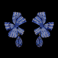 Sapphire Gingham Bow Earrings, Earring, Anabela Chan Joaillerie - Fine jewelry with laboratory grown and created gemstones hand-crafted in the United Kingdom. Anabela Chan Joaillerie is the first fine jewellery brand in the world to champion laboratory-grown and created gemstones with high jewellery design, artisanal craftsmanship and a focus on ethical and sustainable innovations.