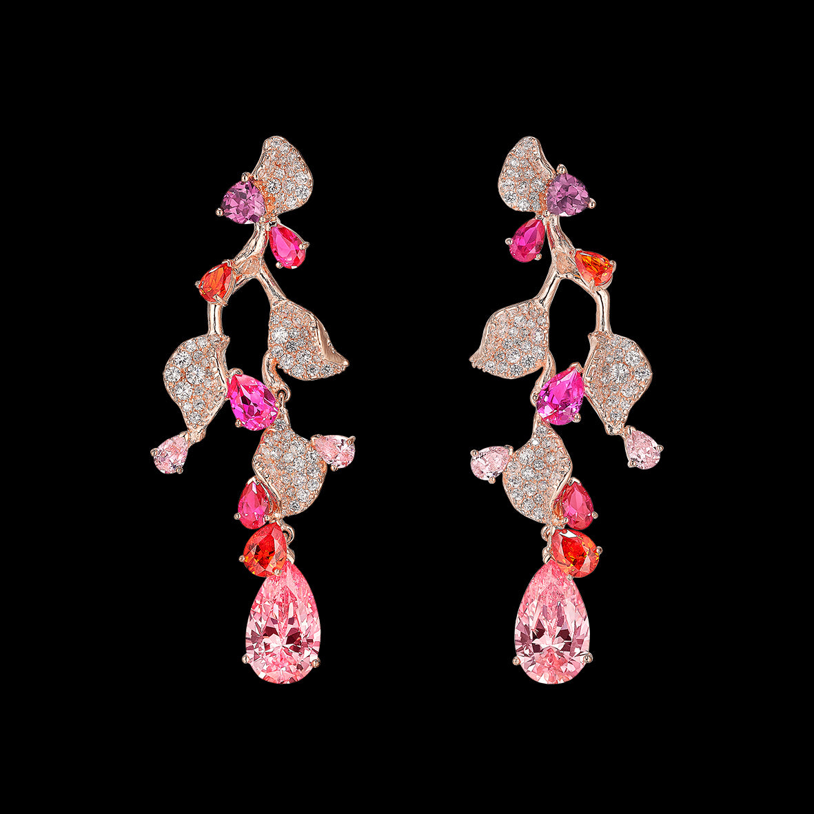 Rose Triteia Earrings, Earring, Anabela Chan Joaillerie - Fine jewelry with laboratory grown and created gemstones hand-crafted in the United Kingdom. Anabela Chan Joaillerie is the first fine jewellery brand in the world to champion laboratory-grown and created gemstones with high jewellery design, artisanal craftsmanship and a focus on ethical and sustainable innovations.
