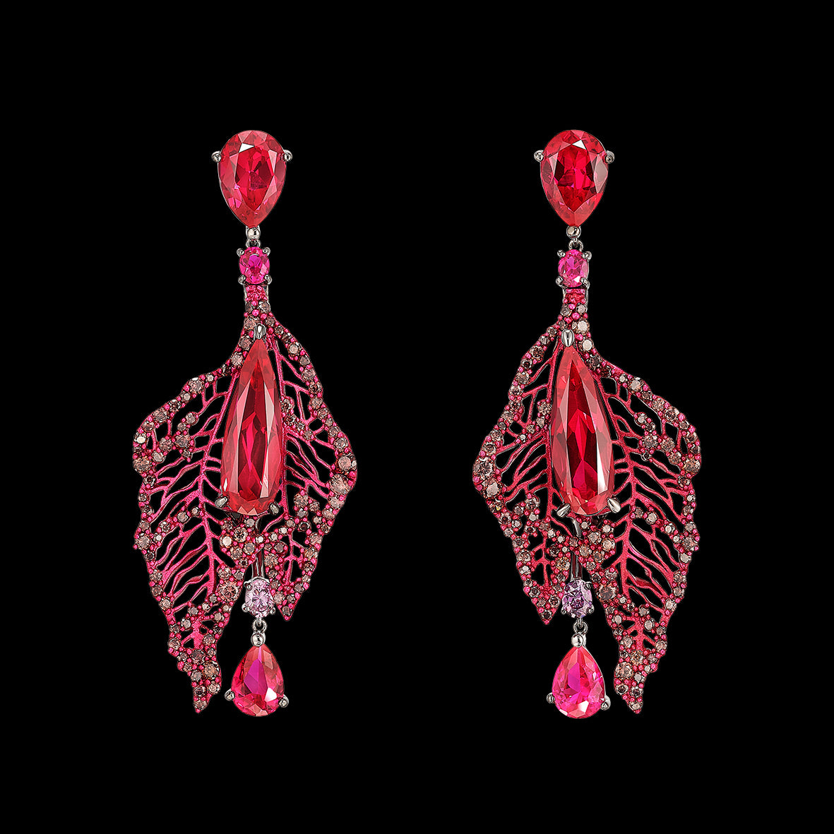 Ruby Atlantis Drop Earrings, Earring, Anabela Chan Joaillerie - Fine jewelry with laboratory grown and created gemstones hand-crafted in the United Kingdom. Anabela Chan Joaillerie is the first fine jewellery brand in the world to champion laboratory-grown and created gemstones with high jewellery design, artisanal craftsmanship and a focus on ethical and sustainable innovations.