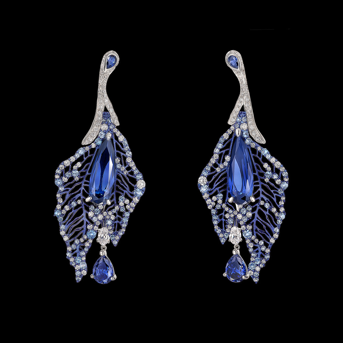 Sapphire Atlantis Earrings, Earring, Anabela Chan Joaillerie - Fine jewelry with laboratory grown and created gemstones hand-crafted in the United Kingdom. Anabela Chan Joaillerie is the first fine jewellery brand in the world to champion laboratory-grown and created gemstones with high jewellery design, artisanal craftsmanship and a focus on ethical and sustainable innovations.