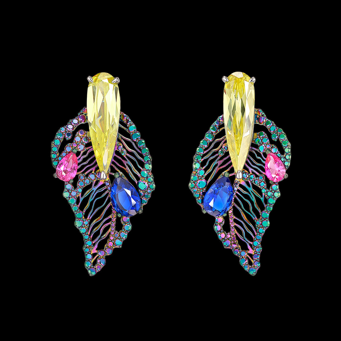 Rainbow Canary Titan Earrings, Earring, Anabela Chan Joaillerie - Fine jewelry with laboratory grown and created gemstones hand-crafted in the United Kingdom. Anabela Chan Joaillerie is the first fine jewellery brand in the world to champion laboratory-grown and created gemstones with high jewellery design, artisanal craftsmanship and a focus on ethical and sustainable innovations.