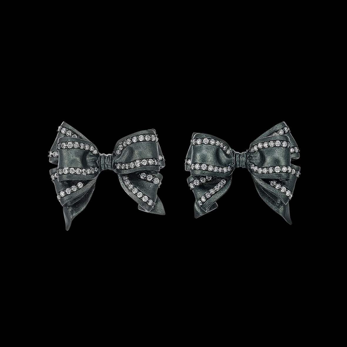 Mini Black Bow Tie Earrings, Earring, Anabela Chan Joaillerie - Fine jewelry with laboratory grown and created gemstones hand-crafted in the United Kingdom. Anabela Chan Joaillerie is the first fine jewellery brand in the world to champion laboratory-grown and created gemstones with high jewellery design, artisanal craftsmanship and a focus on ethical and sustainable innovations.