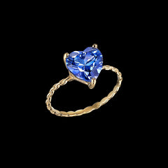 Sterling Silver Heart Ring With Blue Simulated Sapphire - Solid 925 Silver, Size 7, Love Band
