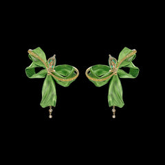 Emerald Mini Bow Earrings, Earring, Anabela Chan Joaillerie - Fine jewelry with laboratory grown and created gemstones hand-crafted in the United Kingdom. Anabela Chan Joaillerie is the first fine jewellery brand in the world to champion laboratory-grown and created gemstones with high jewellery design, artisanal craftsmanship and a focus on ethical and sustainable innovations.