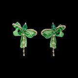 Emerald Mini Bow Earrings