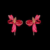Ruby Mini Bow Earrings, Earring, Anabela Chan Joaillerie - Fine jewelry with laboratory grown and created gemstones hand-crafted in the United Kingdom. Anabela Chan Joaillerie is the first fine jewellery brand in the world to champion laboratory-grown and created gemstones with high jewellery design, artisanal craftsmanship and a focus on ethical and sustainable innovations.