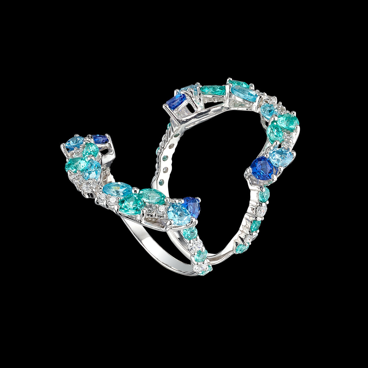 Paraiba Opal Ocean Rings, Ring, Anabela Chan Joaillerie - Fine jewelry with laboratory grown and created gemstones hand-crafted in the United Kingdom. Anabela Chan Joaillerie is the first fine jewellery brand in the world to champion laboratory-grown and created gemstones with high jewellery design, artisanal craftsmanship and a focus on ethical and sustainable innovations.