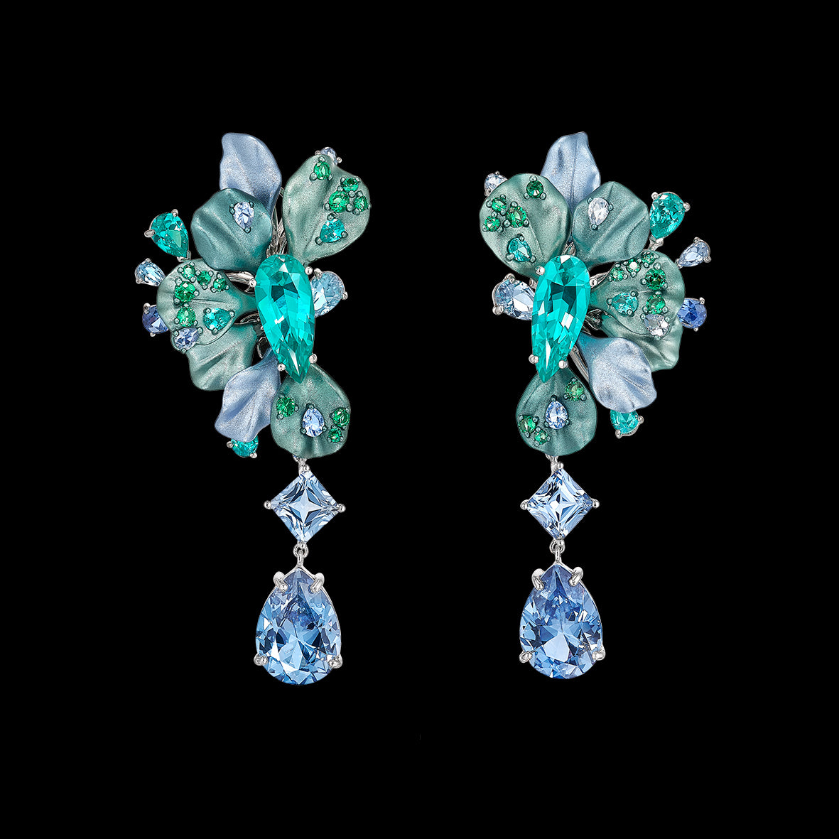Paraiba Ariel Earrings, Earring, Anabela Chan Joaillerie - Fine jewelry with laboratory grown and created gemstones hand-crafted in the United Kingdom. Anabela Chan Joaillerie is the first fine jewellery brand in the world to champion laboratory-grown and created gemstones with high jewellery design, artisanal craftsmanship and a focus on ethical and sustainable innovations.