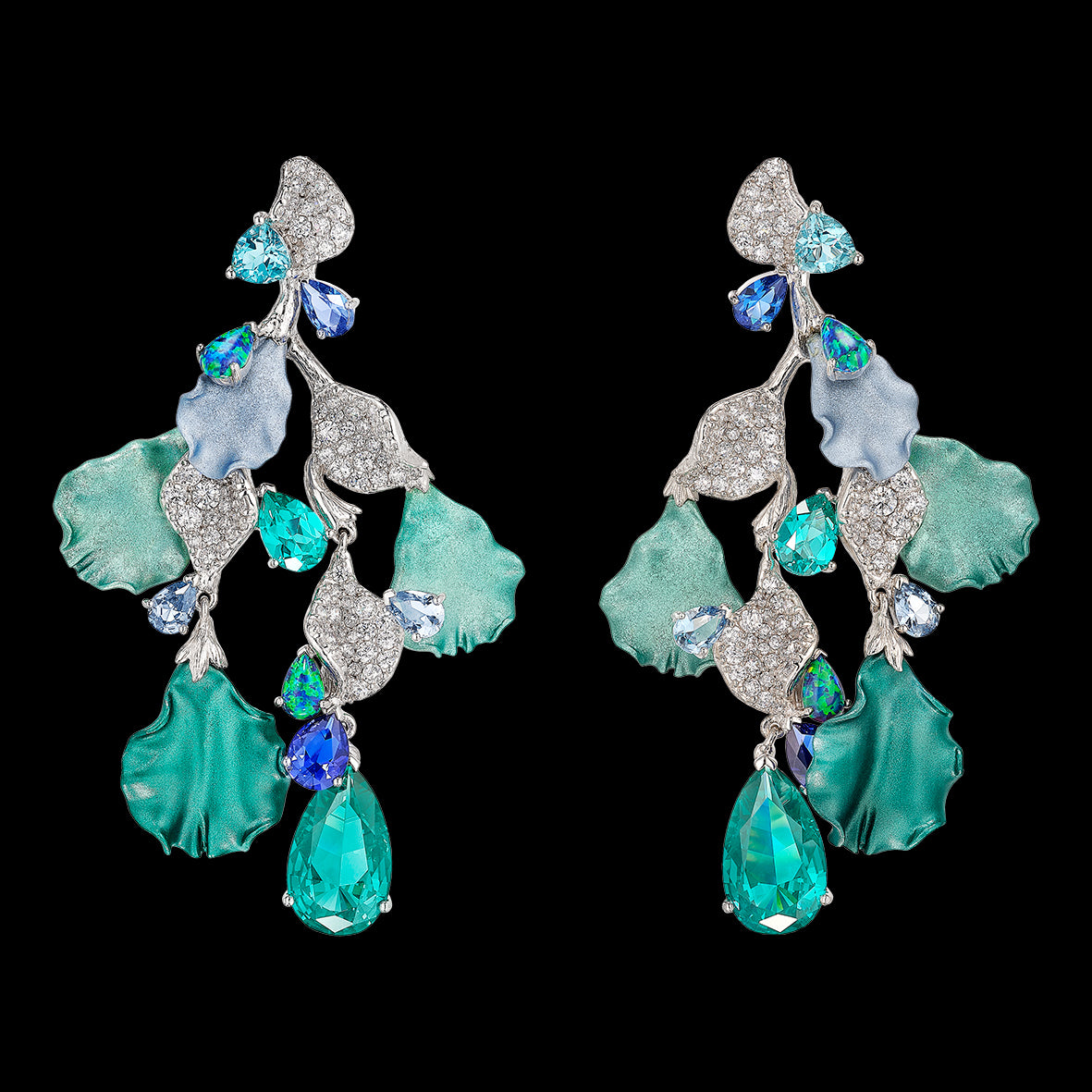 Paraiba Poseidon Earrings, Earring, Anabela Chan Joaillerie - Fine jewelry with laboratory grown and created gemstones hand-crafted in the United Kingdom. Anabela Chan Joaillerie is the first fine jewellery brand in the world to champion laboratory-grown and created gemstones with high jewellery design, artisanal craftsmanship and a focus on ethical and sustainable innovations.
