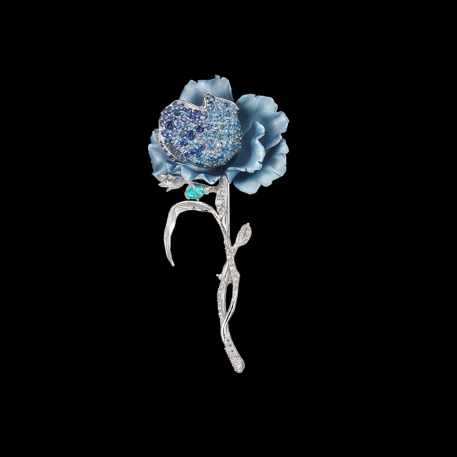 Paraiba Parrot Tulip Brooch, Brooch, Anabela Chan Joaillerie - Fine jewelry with laboratory grown and created gemstones hand-crafted in the United Kingdom. Anabela Chan Joaillerie is the first fine jewellery brand in the world to champion laboratory-grown and created gemstones with high jewellery design, artisanal craftsmanship and a focus on ethical and sustainable innovations.