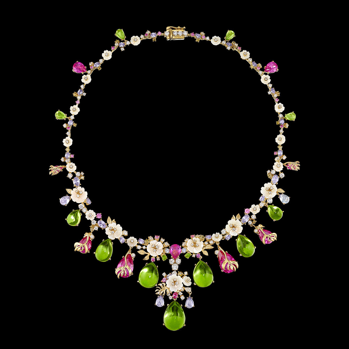 Peridot Paradise Necklace, Necklace, Anabela Chan Joaillerie - Fine jewelry with laboratory grown and created gemstones hand-crafted in the United Kingdom. Anabela Chan Joaillerie is the first fine jewellery brand in the world to champion laboratory-grown and created gemstones with high jewellery design, artisanal craftsmanship and a focus on ethical and sustainable innovations.