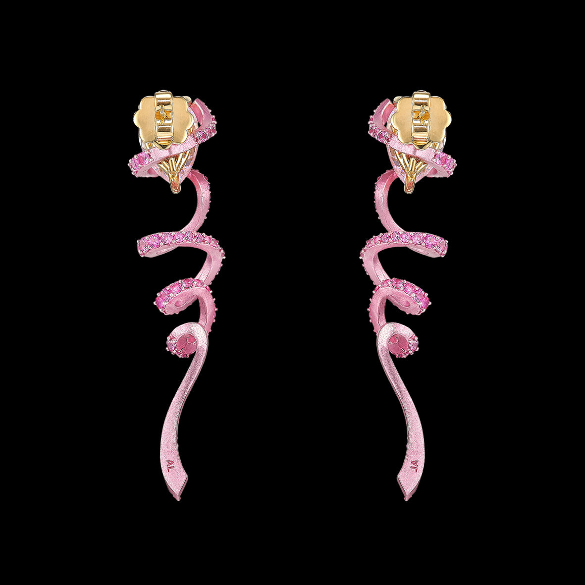 Pink Ribbon Twirl Earrings, Earring, Anabela Chan Joaillerie - Fine jewelry with laboratory grown and created gemstones hand-crafted in the United Kingdom. Anabela Chan Joaillerie is the first fine jewellery brand in the world to champion laboratory-grown and created gemstones with high jewellery design, artisanal craftsmanship and a focus on ethical and sustainable innovations.