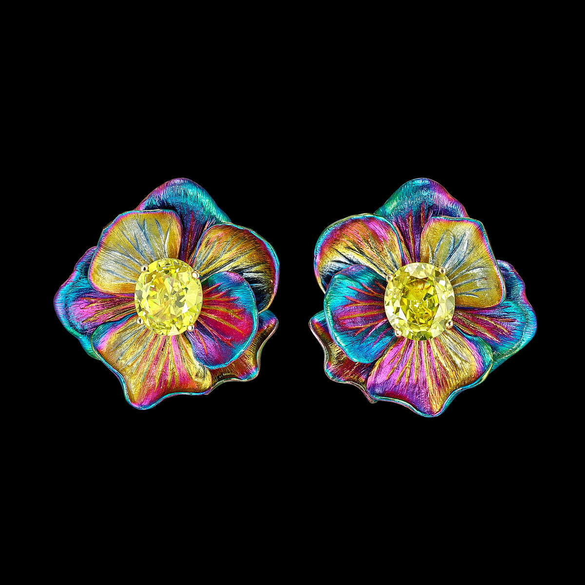 Rainbow Acid Bloom Earrings, Earrings, Anabela Chan Joaillerie - Fine jewelry with laboratory grown and created gemstones hand-crafted in the United Kingdom. Anabela Chan Joaillerie is the first fine jewellery brand in the world to champion laboratory-grown and created gemstones with high jewellery design, artisanal craftsmanship and a focus on ethical and sustainable innovations.