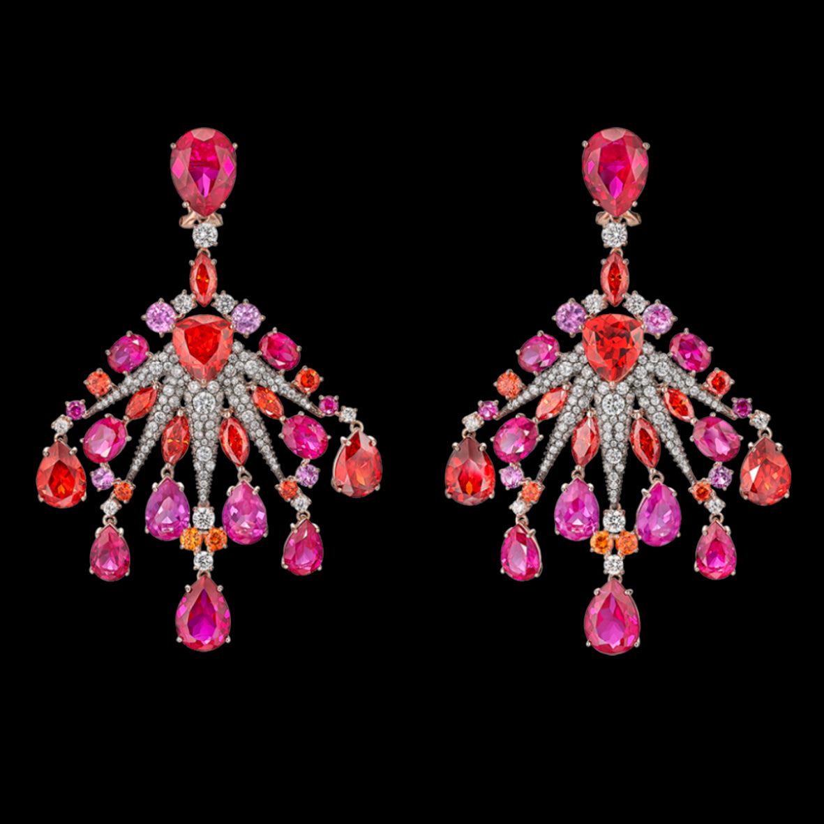 Ruby Sunset Starburst Earrings, Earring, Anabela Chan Joaillerie - Fine jewelry with laboratory grown and created gemstones hand-crafted in the United Kingdom. Anabela Chan Joaillerie is the first fine jewellery brand in the world to champion laboratory-grown and created gemstones with high jewellery design, artisanal craftsmanship and a focus on ethical and sustainable innovations.