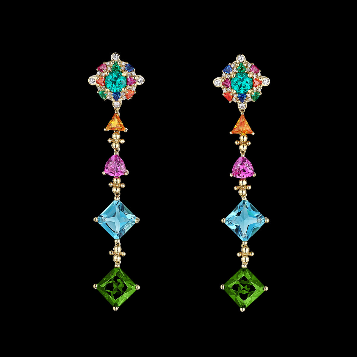 Tropical Paradise Drop Earrings, Earring, Anabela Chan Joaillerie - Fine jewelry with laboratory grown and created gemstones hand-crafted in the United Kingdom. Anabela Chan Joaillerie is the first fine jewellery brand in the world to champion laboratory-grown and created gemstones with high jewellery design, artisanal craftsmanship and a focus on ethical and sustainable innovations.