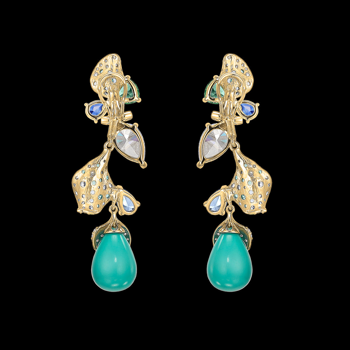 Turquoise Galatea Earrings, Earring, Anabela Chan Joaillerie - Fine jewelry with laboratory grown and created gemstones hand-crafted in the United Kingdom. Anabela Chan Joaillerie is the first fine jewellery brand in the world to champion laboratory-grown and created gemstones with high jewellery design, artisanal craftsmanship and a focus on ethical and sustainable innovations.