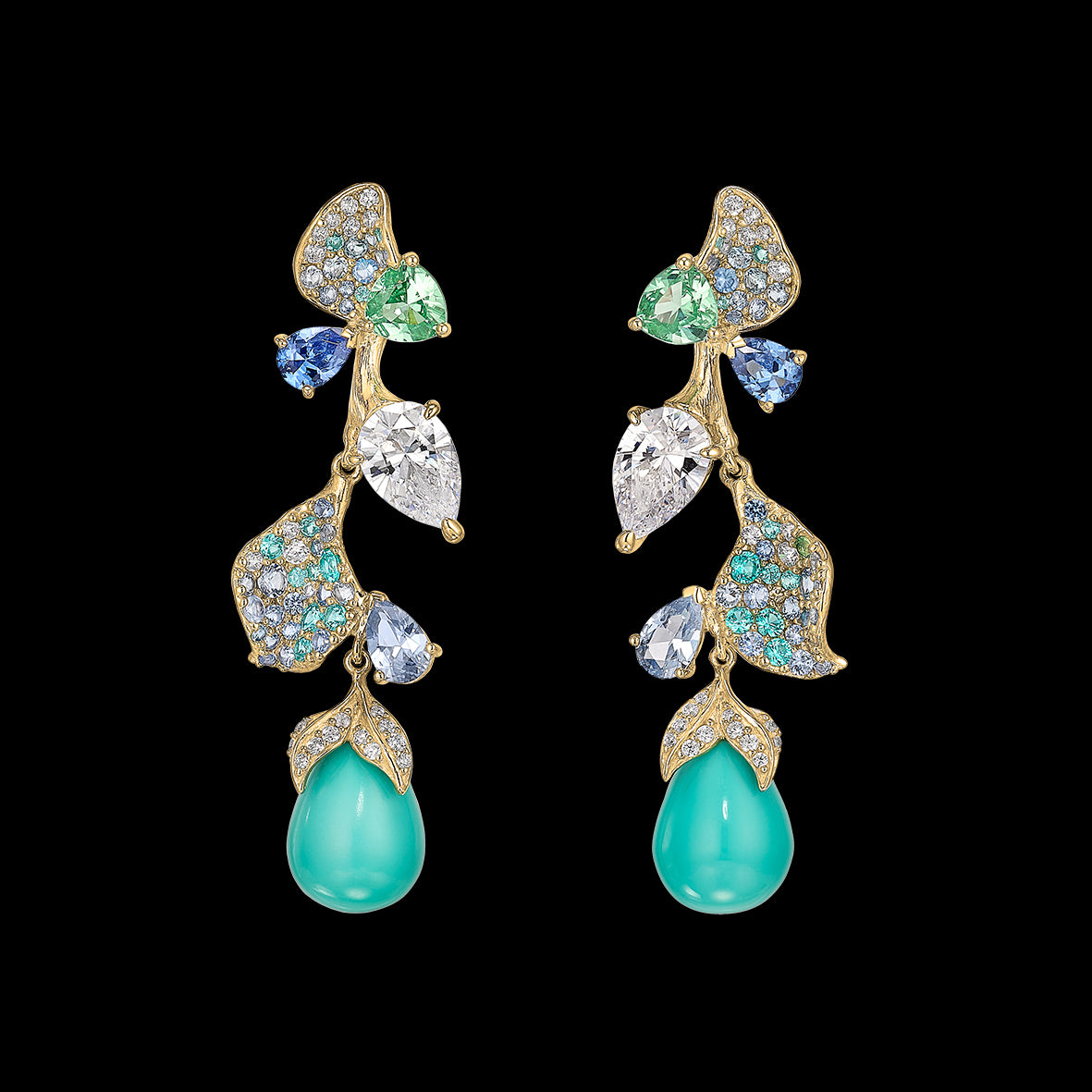 Turquoise Galatea Earrings, Earring, Anabela Chan Joaillerie - Fine jewelry with laboratory grown and created gemstones hand-crafted in the United Kingdom. Anabela Chan Joaillerie is the first fine jewellery brand in the world to champion laboratory-grown and created gemstones with high jewellery design, artisanal craftsmanship and a focus on ethical and sustainable innovations.