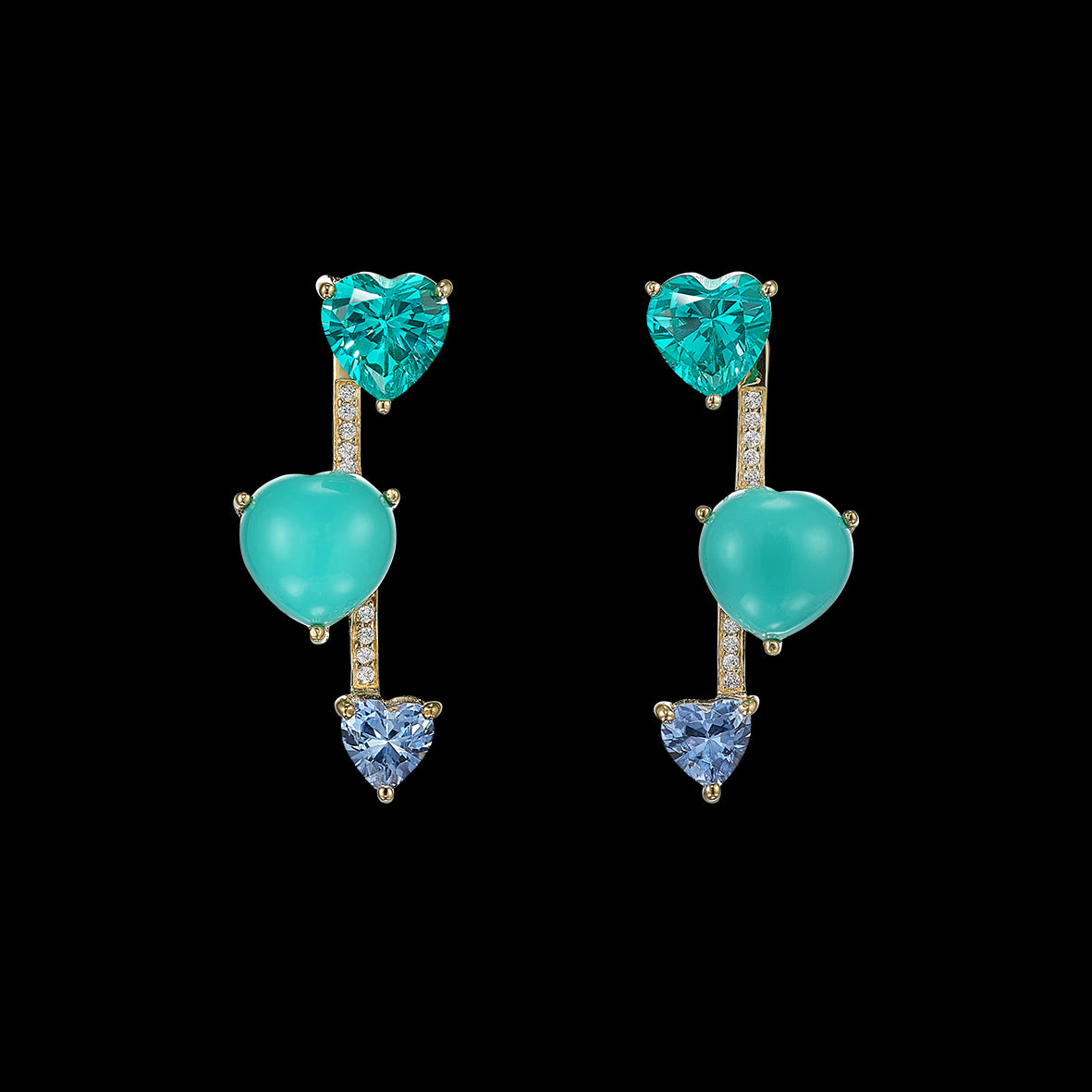 Turquoise Heart Pendulum Earrings, Earring, Anabela Chan Joaillerie - Fine jewelry with laboratory grown and created gemstones hand-crafted in the United Kingdom. Anabela Chan Joaillerie is the first fine jewellery brand in the world to champion laboratory-grown and created gemstones with high jewellery design, artisanal craftsmanship and a focus on ethical and sustainable innovations.
