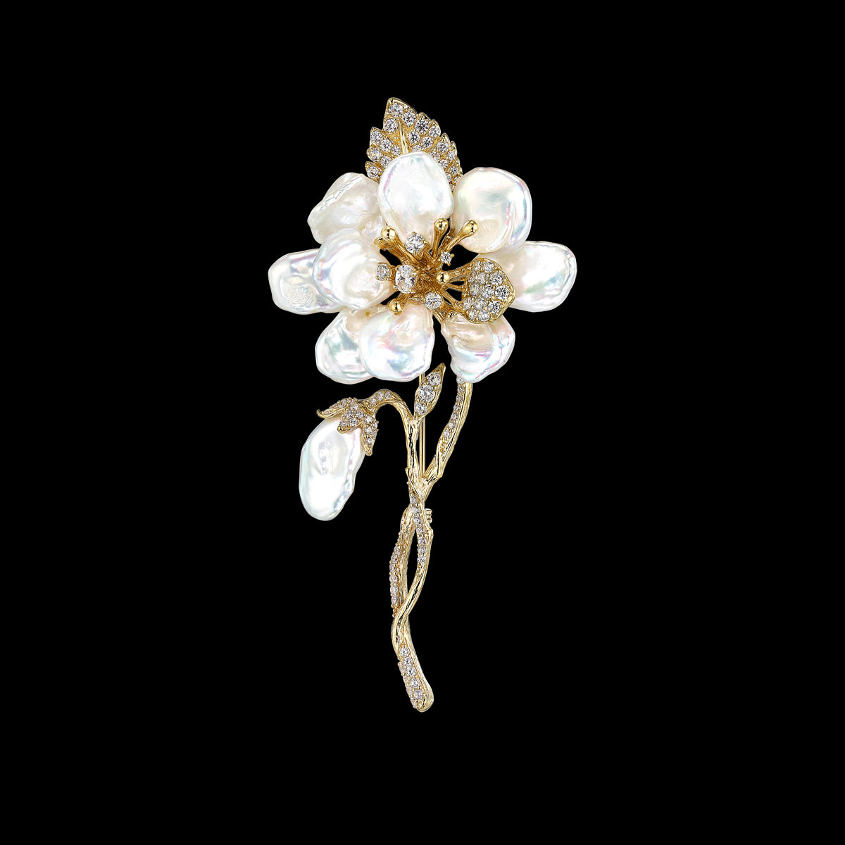 Gold Cherry Corsage Brooch, Brooch, Anabela Chan Joaillerie - Fine jewelry with laboratory grown and created gemstones hand-crafted in the United Kingdom. Anabela Chan Joaillerie is the first fine jewellery brand in the world to champion laboratory-grown and created gemstones with high jewellery design, artisanal craftsmanship and a focus on ethical and sustainable innovations.