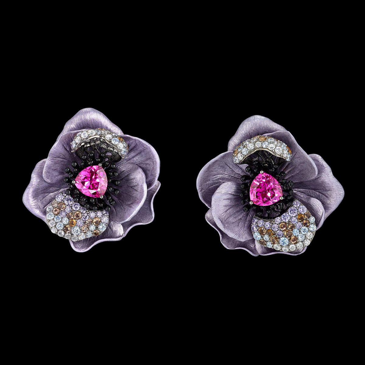 Lavender Bloom Earrings, Earrings, Anabela Chan Joaillerie - Fine jewelry with laboratory grown and created gemstones hand-crafted in the United Kingdom. Anabela Chan Joaillerie is the first fine jewellery brand in the world to champion laboratory-grown and created gemstones with high jewellery design, artisanal craftsmanship and a focus on ethical and sustainable innovations.
