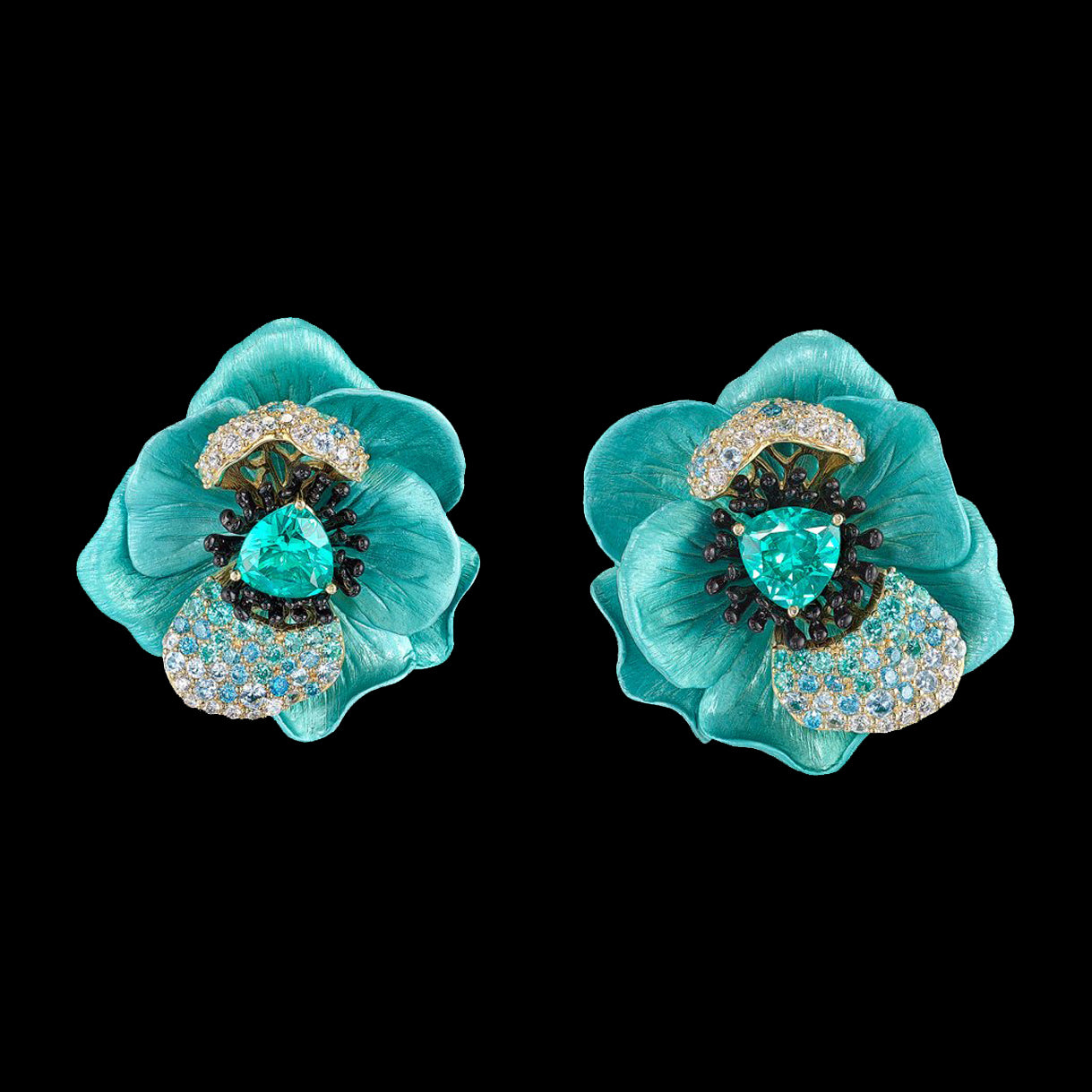 Paraiba Bloom Earrings, Earrings, Anabela Chan Joaillerie - Fine jewelry with laboratory grown and created gemstones hand-crafted in the United Kingdom. Anabela Chan Joaillerie is the first fine jewellery brand in the world to champion laboratory-grown and created gemstones with high jewellery design, artisanal craftsmanship and a focus on ethical and sustainable innovations.
