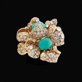 Turquoise Blossom Ring, Ring, Anabela Chan Joaillerie - Fine jewelry with laboratory grown and created gemstones hand-crafted in the United Kingdom. Anabela Chan Joaillerie is the first fine jewellery brand in the world to champion laboratory-grown and created gemstones with high jewellery design, artisanal craftsmanship and a focus on ethical and sustainable innovations.