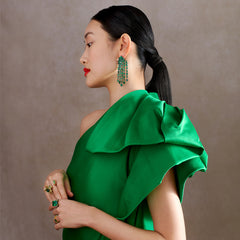 Emerald Cascade Earrings, Earrings, Anabela Chan Joaillerie - Fine jewelry with laboratory grown and created gemstones hand-crafted in the United Kingdom. Anabela Chan Joaillerie is the first fine jewellery brand in the world to champion laboratory-grown and created gemstones with high jewellery design, artisanal craftsmanship and a focus on ethical and sustainable innovations.