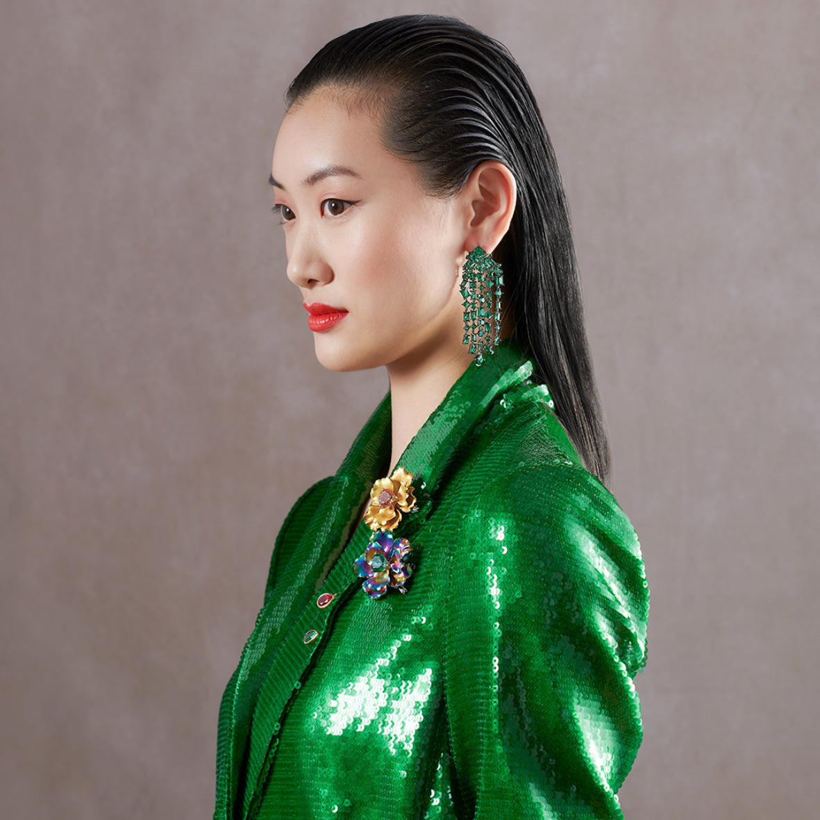 Emerald Cascade Earrings, Earrings, Anabela Chan Joaillerie - Fine jewelry with laboratory grown and created gemstones hand-crafted in the United Kingdom. Anabela Chan Joaillerie is the first fine jewellery brand in the world to champion laboratory-grown and created gemstones with high jewellery design, artisanal craftsmanship and a focus on ethical and sustainable innovations.