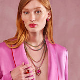 Petite Magenta Eternity Heart Necklace, Necklace, Anabela Chan Joaillerie - Fine jewelry with laboratory grown and created gemstones hand-crafted in the United Kingdom. Anabela Chan Joaillerie is the first fine jewellery brand in the world to champion laboratory-grown and created gemstones with high jewellery design, artisanal craftsmanship and a focus on ethical and sustainable innovations.