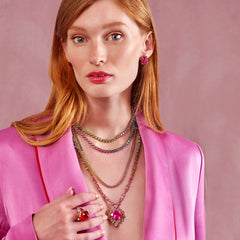 Magenta Eternity Heart Necklace, Necklace, Anabela Chan Joaillerie - Fine jewelry with laboratory grown and created gemstones hand-crafted in the United Kingdom. Anabela Chan Joaillerie is the first fine jewellery brand in the world to champion laboratory-grown and created gemstones with high jewellery design, artisanal craftsmanship and a focus on ethical and sustainable innovations.