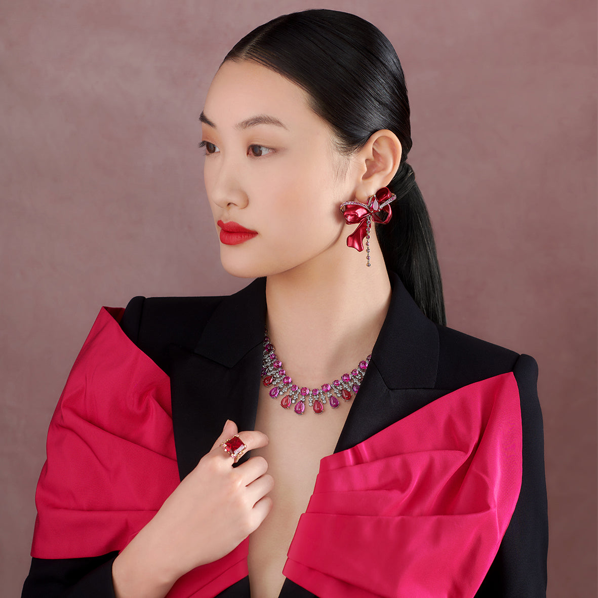 Pomegranate Tutti Frutti Necklace, Faceted, Necklace, Anabela Chan Joaillerie - Fine jewelry with laboratory grown and created gemstones hand-crafted in the United Kingdom. Anabela Chan Joaillerie is the first fine jewellery brand in the world to champion laboratory-grown and created gemstones with high jewellery design, artisanal craftsmanship and a focus on ethical and sustainable innovations.