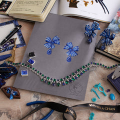 Sapphire Gingham Bow Earrings, Earring, Anabela Chan Joaillerie - Fine jewelry with laboratory grown and created gemstones hand-crafted in the United Kingdom. Anabela Chan Joaillerie is the first fine jewellery brand in the world to champion laboratory-grown and created gemstones with high jewellery design, artisanal craftsmanship and a focus on ethical and sustainable innovations.