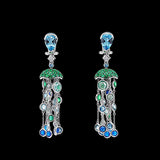 Aqua Medusa Tassel Earrings, Earring, Anabela Chan Joaillerie - Fine jewelry with laboratory grown and created gemstones hand-crafted in the United Kingdom. Anabela Chan Joaillerie is the first fine jewellery brand in the world to champion laboratory-grown and created gemstones with high jewellery design, artisanal craftsmanship and a focus on ethical and sustainable innovations.