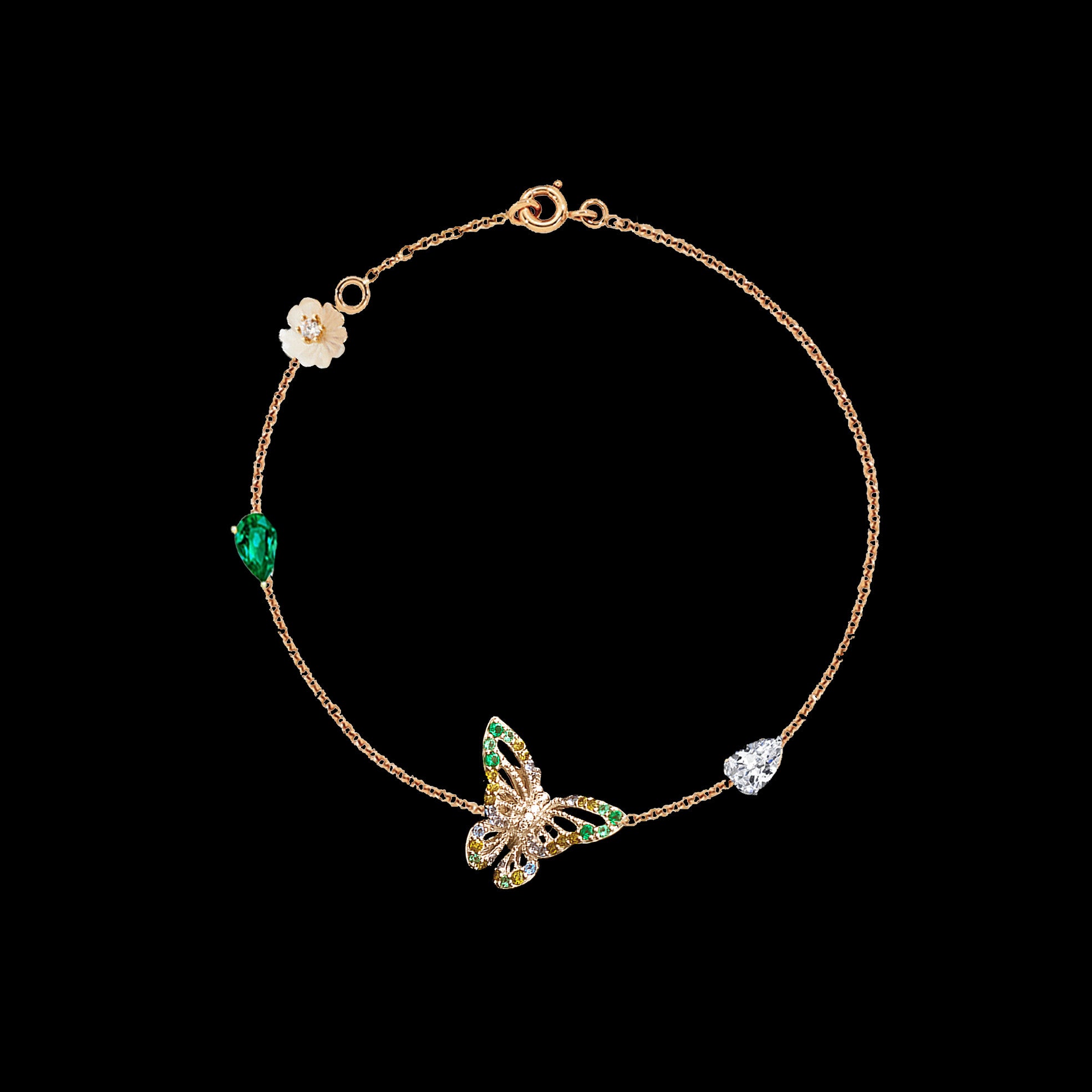 Butterfly Charm Bracelet, Bracelet, Anabela Chan Joaillerie - Fine jewelry with laboratory grown and created gemstones hand-crafted in the United Kingdom. Anabela Chan Joaillerie is the first fine jewellery brand in the world to champion laboratory-grown and created gemstones with high jewellery design, artisanal craftsmanship and a focus on ethical and sustainable innovations.