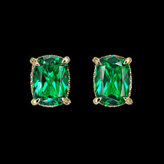 Emerald Cushion Wing Studs, Earring, Anabela Chan Joaillerie - Fine jewelry with laboratory grown and created gemstones hand-crafted in the United Kingdom. Anabela Chan Joaillerie is the first fine jewellery brand in the world to champion laboratory-grown and created gemstones with high jewellery design, artisanal craftsmanship and a focus on ethical and sustainable innovations.