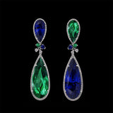 Emerald Sapphire Papillon Earrings, Earring, Anabela Chan Joaillerie - Fine jewelry with laboratory grown and created gemstones hand-crafted in the United Kingdom. Anabela Chan Joaillerie is the first fine jewellery brand in the world to champion laboratory-grown and created gemstones with high jewellery design, artisanal craftsmanship and a focus on ethical and sustainable innovations.