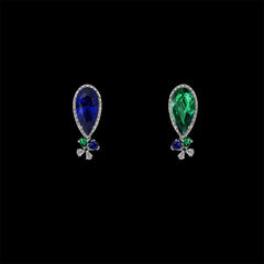 Emerald Sapphire Papillon Earrings, Earring, Anabela Chan Joaillerie - Fine jewelry with laboratory grown and created gemstones hand-crafted in the United Kingdom. Anabela Chan Joaillerie is the first fine jewellery brand in the world to champion laboratory-grown and created gemstones with high jewellery design, artisanal craftsmanship and a focus on ethical and sustainable innovations.