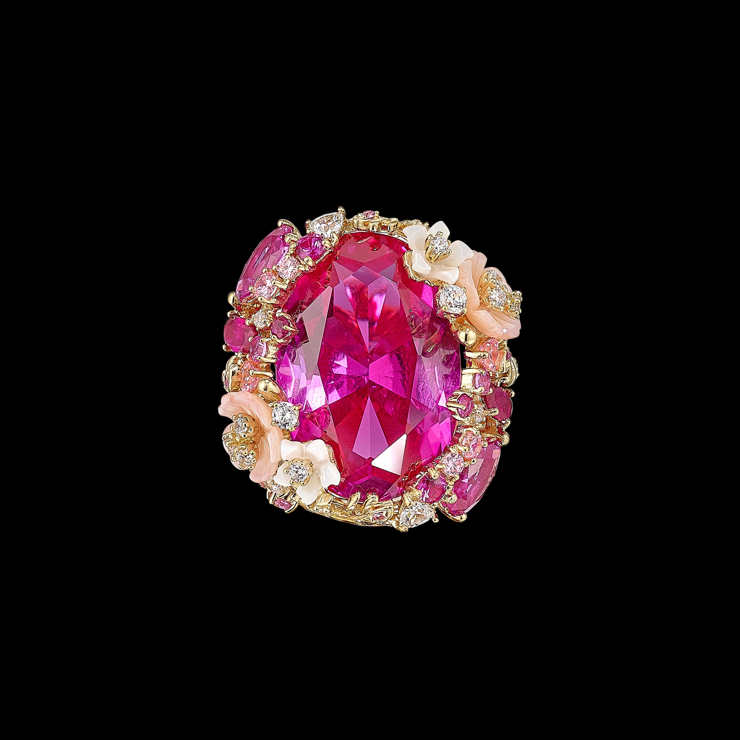 Fuchsia Paradise Ring, Ring, Anabela Chan Joaillerie - Fine jewelry with laboratory grown and created gemstones hand-crafted in the United Kingdom. Anabela Chan Joaillerie is the first fine jewellery brand in the world to champion laboratory-grown and created gemstones with high jewellery design, artisanal craftsmanship and a focus on ethical and sustainable innovations.