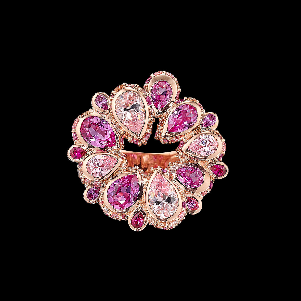 Fuchsia Pavé Panettone Ring, Ring, Anabela Chan Joaillerie - Fine jewelry with laboratory grown and created gemstones hand-crafted in the United Kingdom. Anabela Chan Joaillerie is the first fine jewellery brand in the world to champion laboratory-grown and created gemstones with high jewellery design, artisanal craftsmanship and a focus on ethical and sustainable innovations.