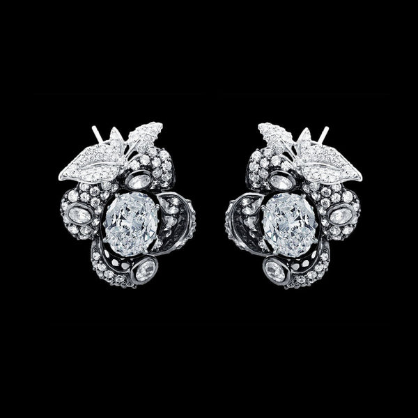 Diamond Star Round Halo Stud Earrings | EDRH025-W | Valina Fine Jewelry