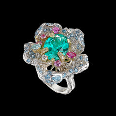 Paraiba Bloom Ring, Ring, Anabela Chan Joaillerie - Fine jewelry with laboratory grown and created gemstones hand-crafted in the United Kingdom. Anabela Chan Joaillerie is the first fine jewellery brand in the world to champion laboratory-grown and created gemstones with high jewellery design, artisanal craftsmanship and a focus on ethical and sustainable innovations.