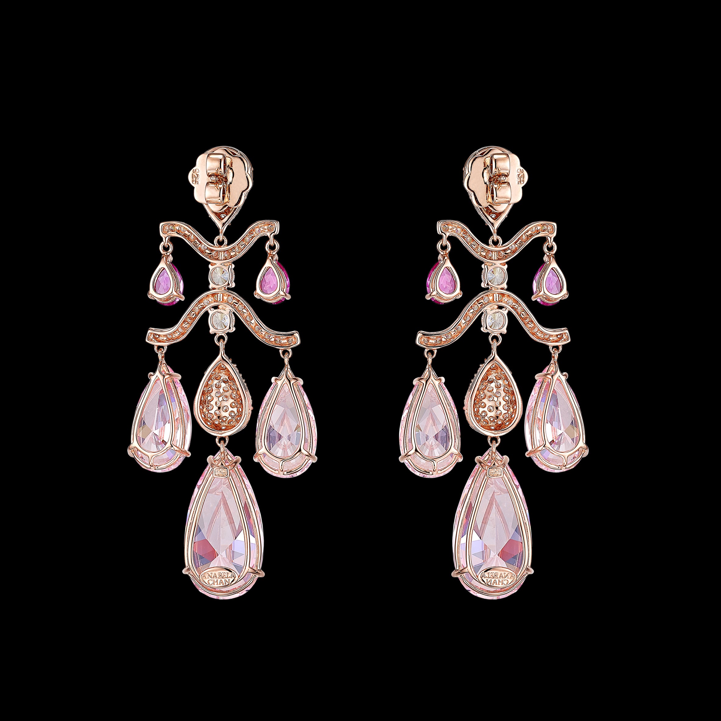 Pink Sapphire Chandelier Earrings, Earring, Anabela Chan Joaillerie - Fine jewelry with laboratory grown and created gemstones hand-crafted in the United Kingdom. Anabela Chan Joaillerie is the first fine jewellery brand in the world to champion laboratory-grown and created gemstones with high jewellery design, artisanal craftsmanship and a focus on ethical and sustainable innovations.