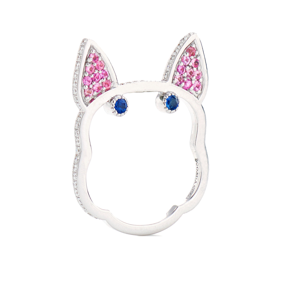 Pink Diamond Frenchie Ring, Ring, Puppy rings, Anabela Chan Joaillerie - Fine jewelry with laboratory grown and created gemstones hand-crafted in the United Kingdom. Anabela Chan Joaillerie is the first fine jewellery brand in the world to champion laboratory-grown and created gemstones with high jewellery design, artisanal craftsmanship and a focus on ethical and sustainable innovations.