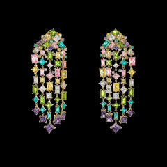 Rainbow Cascade Earrings, Earrings, Anabela Chan Joaillerie - Fine jewelry with laboratory grown and created gemstones hand-crafted in the United Kingdom. Anabela Chan Joaillerie is the first fine jewellery brand in the world to champion laboratory-grown and created gemstones with high jewellery design, artisanal craftsmanship and a focus on ethical and sustainable innovations.